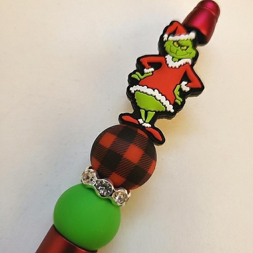 Handmade The Grinch Beaded Silicone Focal Bead Pen
